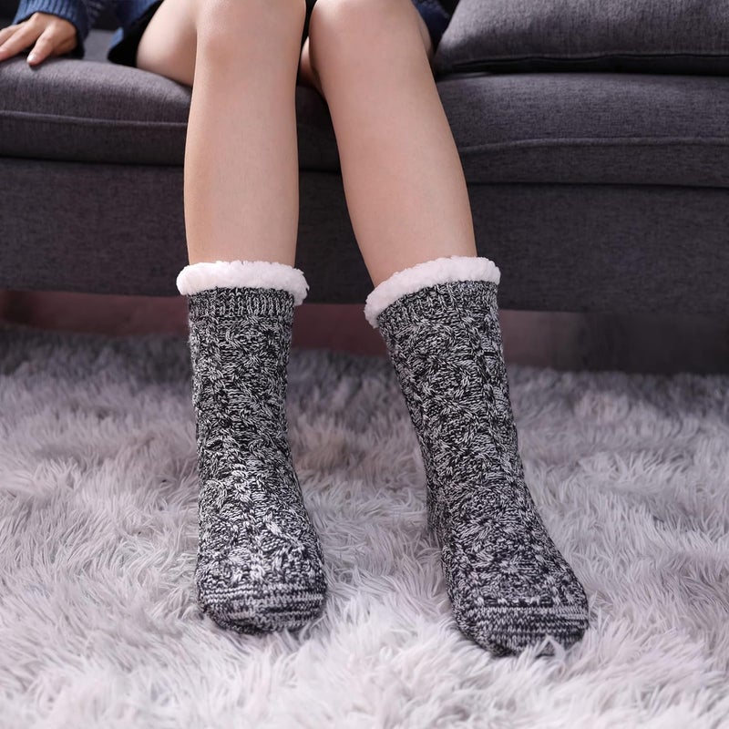 LINEMIN Womens Slipper Socks Winter Warm Fleece Lined Socks Cozy Soft Thick Fuzzy Non Slip Indoor Christmas Socks - Image 2